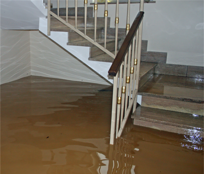 flooded basement with stairs