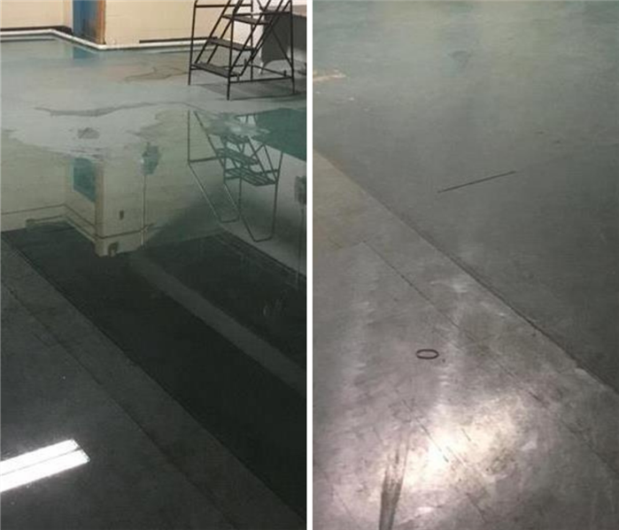 Before and after photo of a flooded basement.